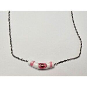 Vintage Trifari White Pink Floral Pendant Silver Tone Necklace